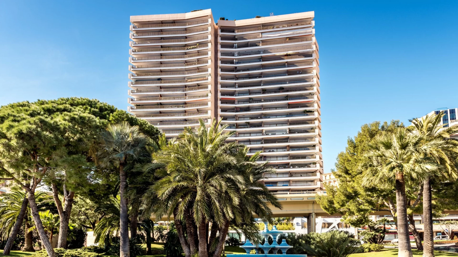 Le Mirabeau Residence located the Carré d'Or area of Monte Carlo, Monaco. The photo shows the two towers of the building. Photo by Baldo Realty Group