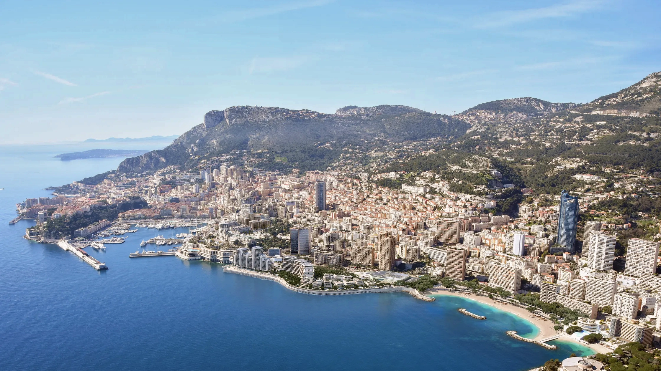 An aerial view of Monaco. In this photo you see the Principality