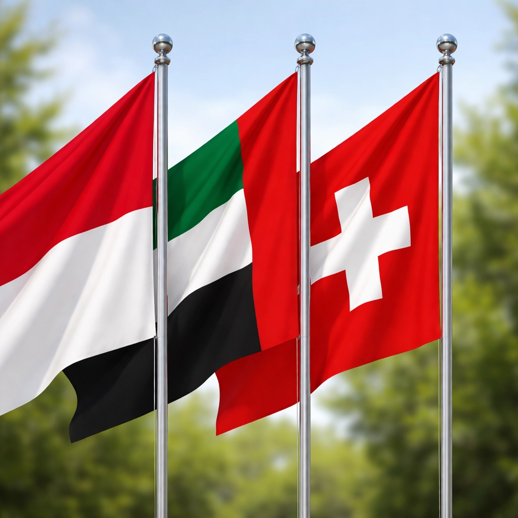 Monaco, UAE, and Swiss flag