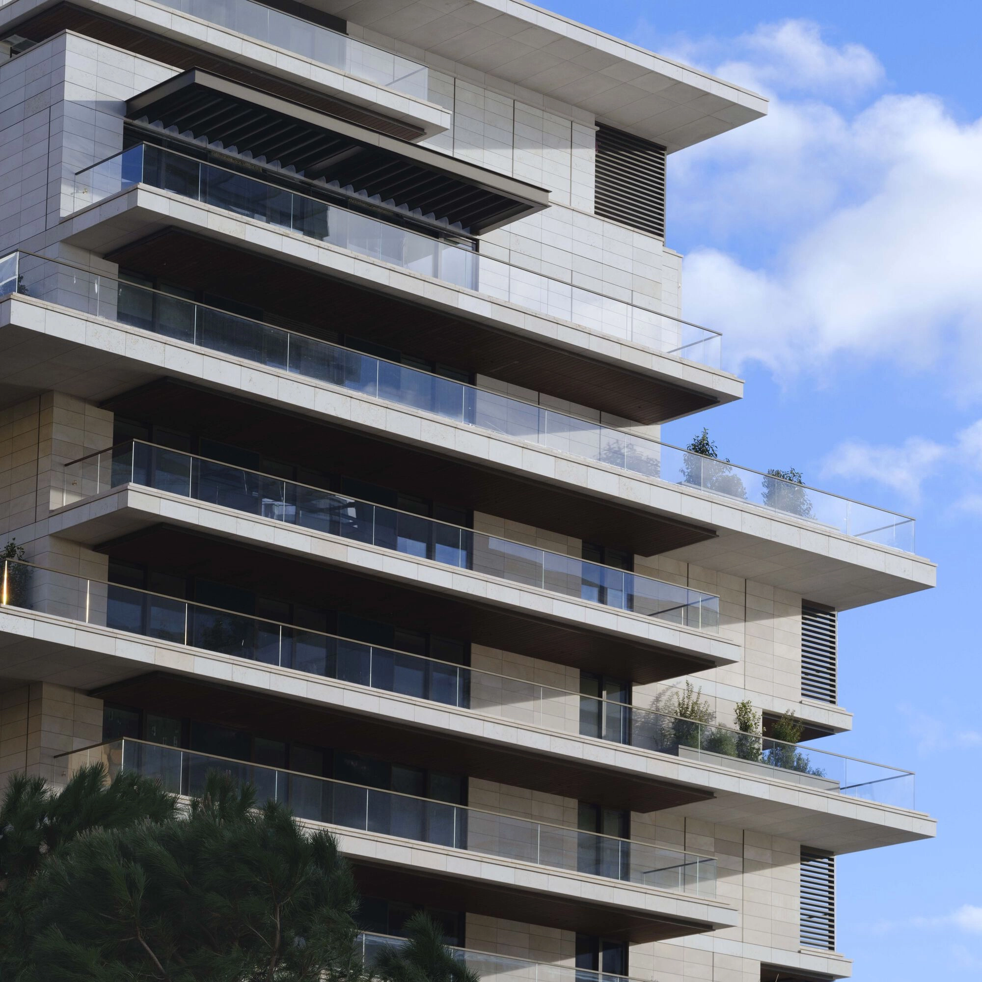 The side of Les Jardins d'Eau residence in Mareterra Monaco