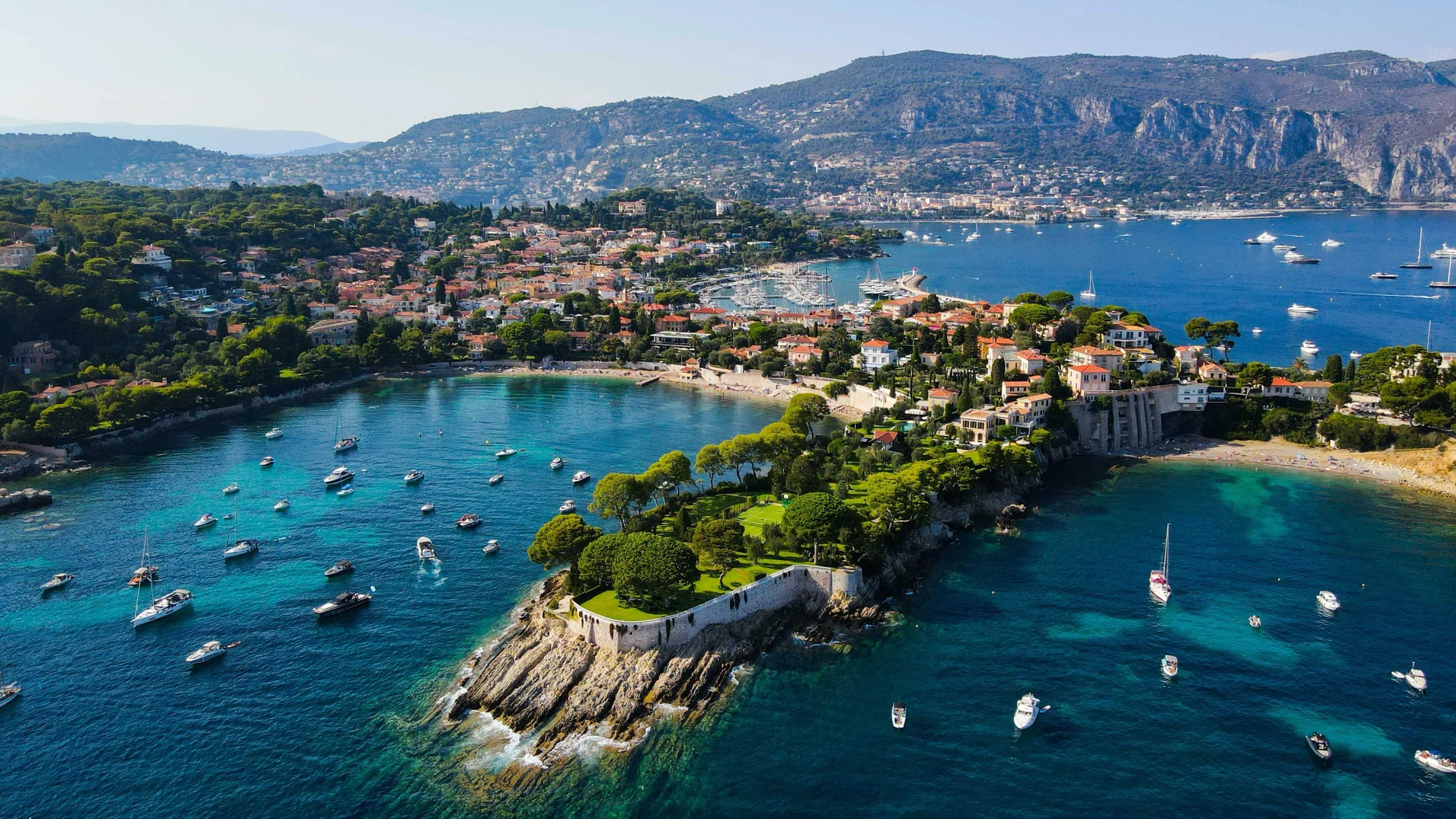 Aerial view of Saint-Jean-Cap-Ferrat with beaches, harbours, and villas