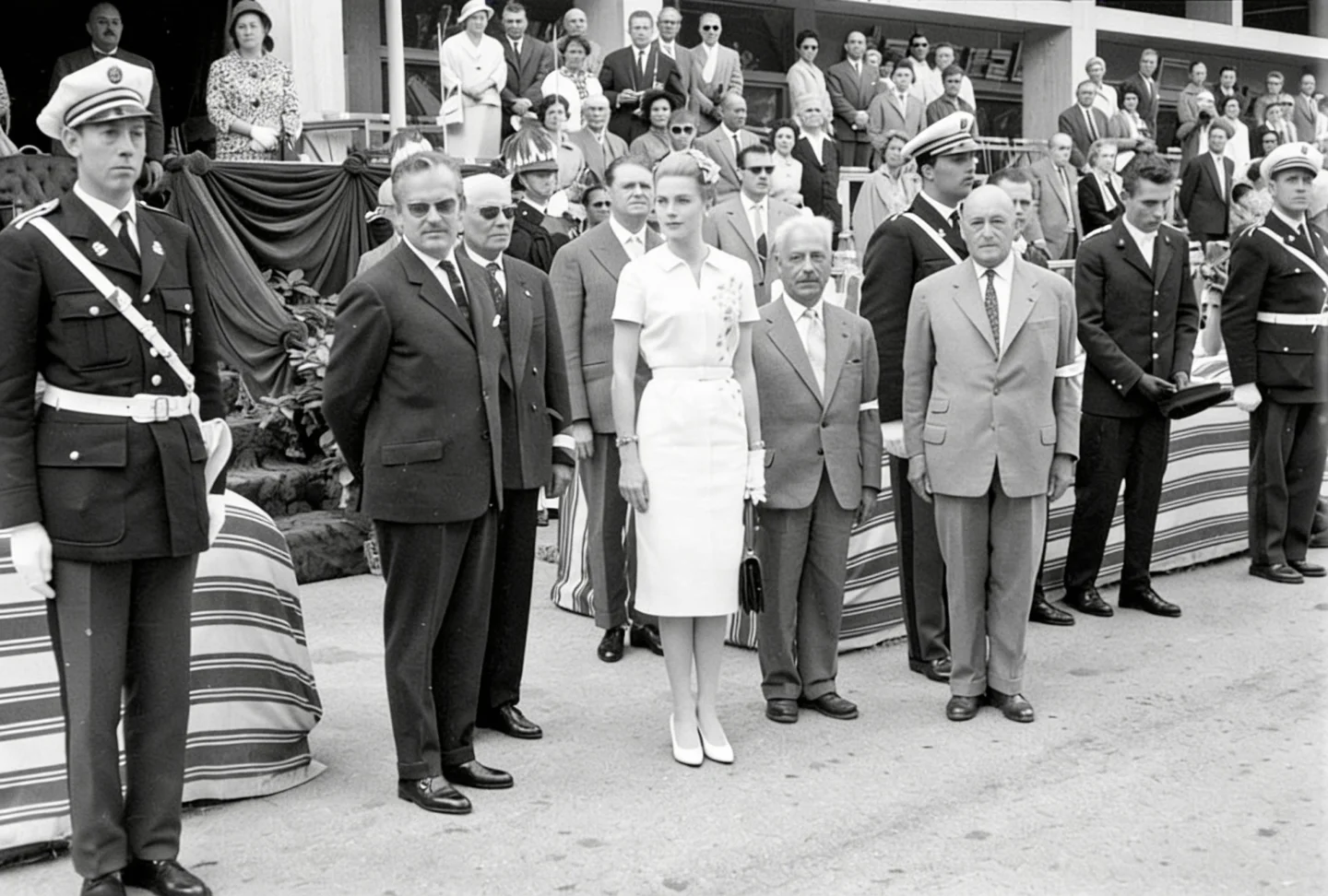 Prince Rainier III and Princess Grace seated at the Monaco Grand Prix in the 1960s