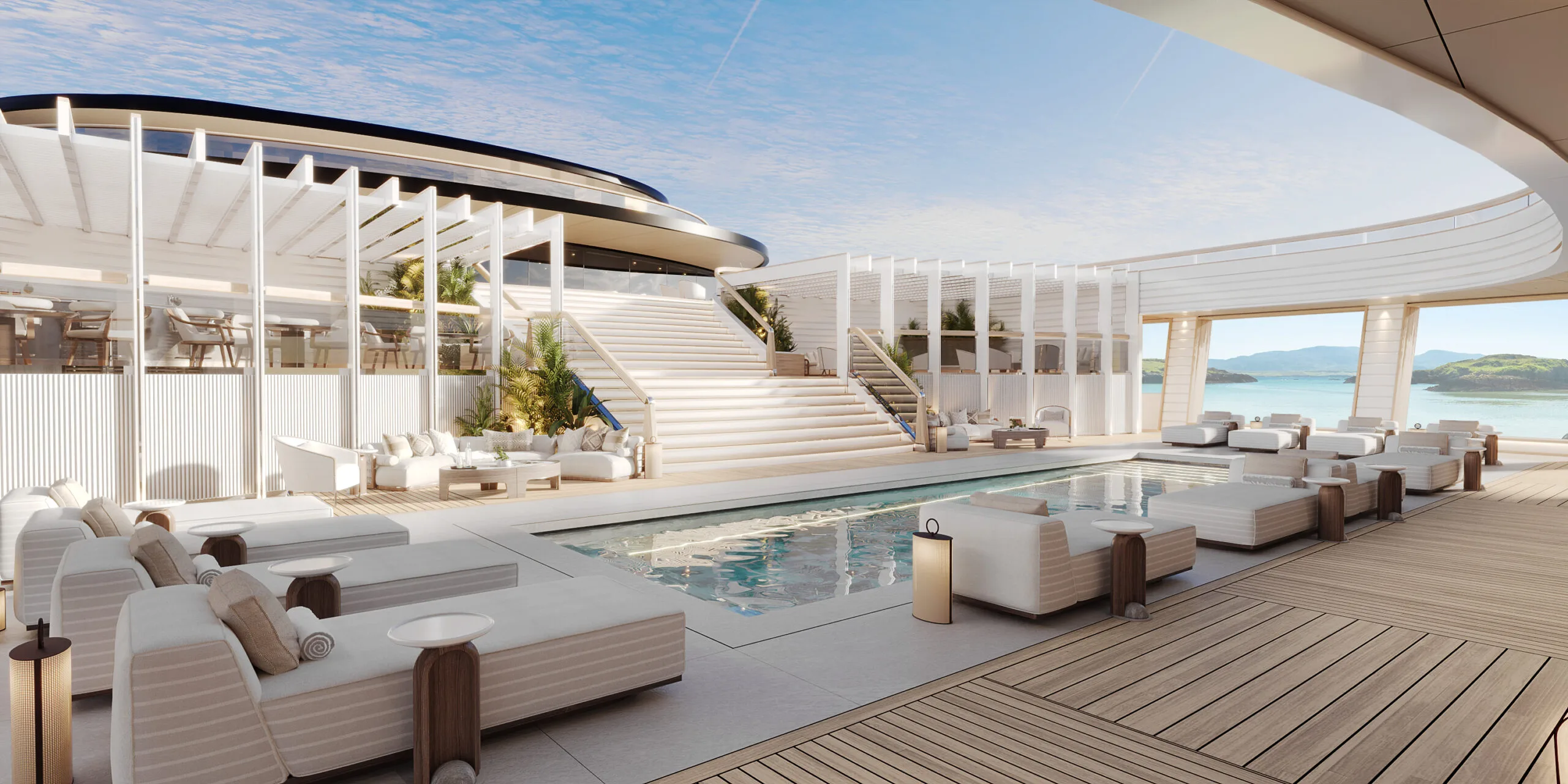 Bow pool deck of the Ulyssia residential yacht