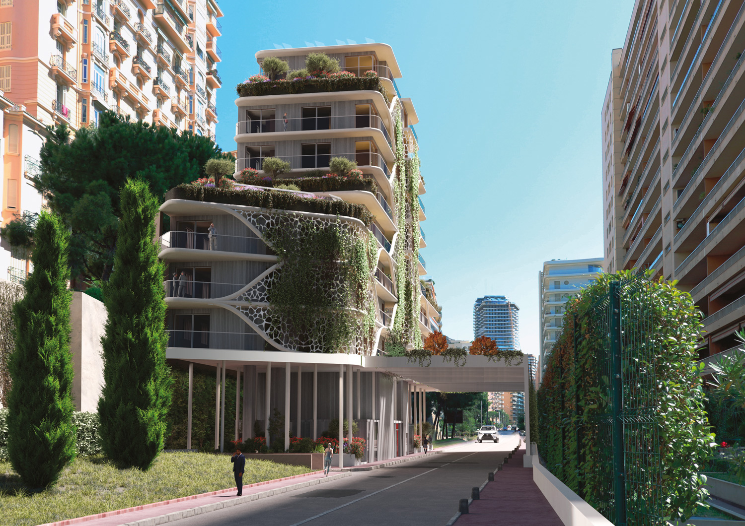 Street view of the Larvotto Supérieur building designed by ABBA